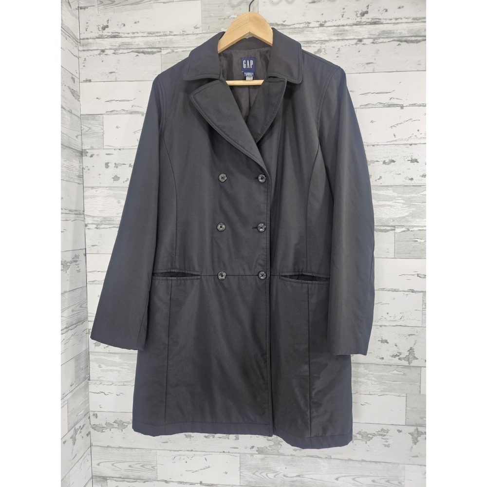 Gap Womens Large Black Trench Rain Coat Double Breasted